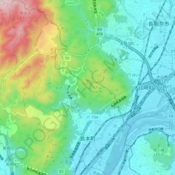 Shimamoto topographic map, elevation, terrain