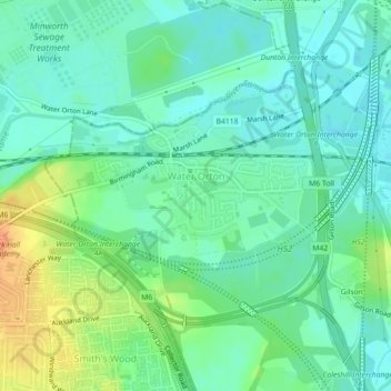 Water Orton CP topographic map, elevation, terrain