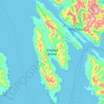 Gravina Island topographic map, elevation, terrain