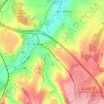 Farningham topographic map, elevation, terrain