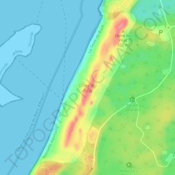 Dune du Pilat topographic map, elevation, terrain
