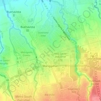 Manggahan topographic map, elevation, terrain