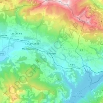 Chorges topographic map, elevation, terrain