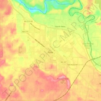 Yelm topographic map, elevation, terrain