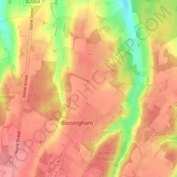 Upper Hardres topographic map, elevation, terrain