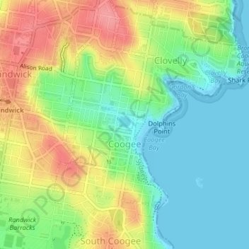Coogee topographic map, elevation, terrain