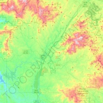 Gilmer County topographic map, elevation, terrain