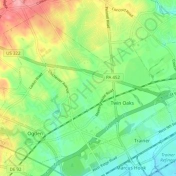 Upper Chichester Township topographic map, elevation, terrain