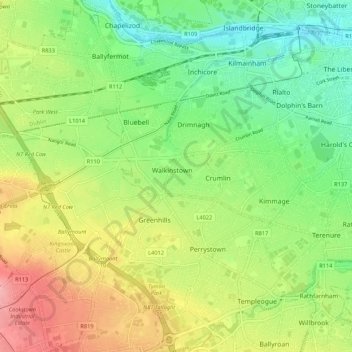 Dublin 12 topographic map, elevation, terrain