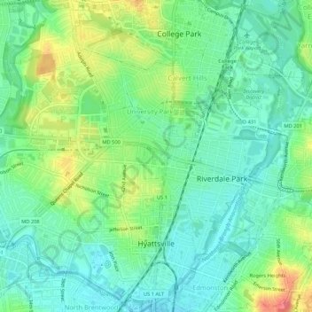 Hyattsville topographic map, elevation, terrain