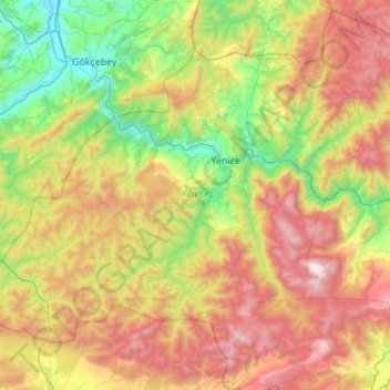 Yenice topographic map, elevation, terrain
