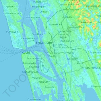 Kochi topographic map, elevation, terrain