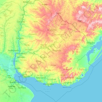 Uruguay topographic map, elevation, terrain