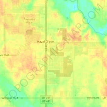 Hazel Green topographic map, elevation, terrain