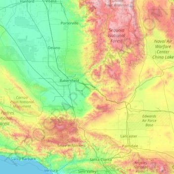 Kern County topographic map, elevation, terrain