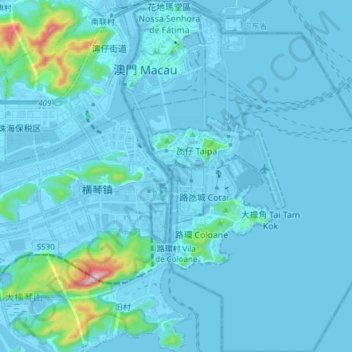 澳門 topographic map, elevation, terrain