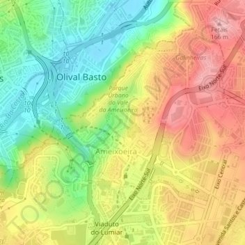 Ameixoeira topographic map, elevation, terrain