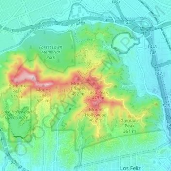 Griffith Park topographic map, elevation, terrain