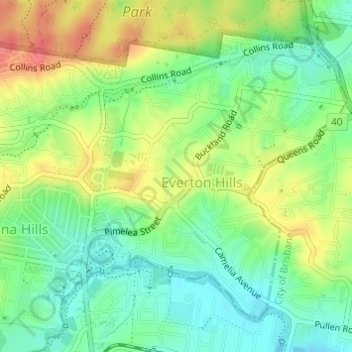 Everton Hills topographic map, elevation, terrain