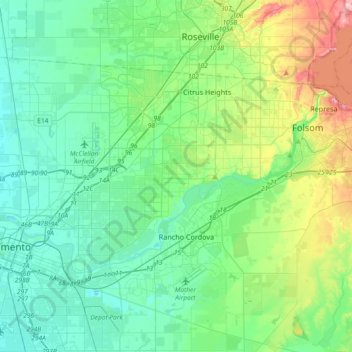 American River topographic map, elevation, terrain