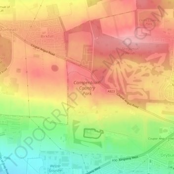 Camperdown Country Park topographic map, elevation, terrain