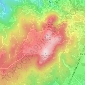 Parque da Pena topographic map, elevation, terrain