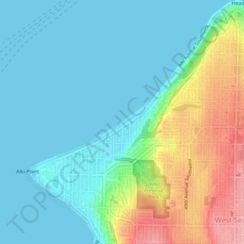 Alki Beach topographic map, elevation, terrain