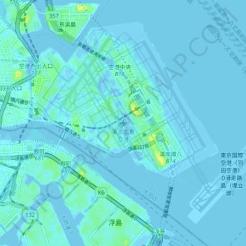 东京国际机场 topographic map, elevation, terrain