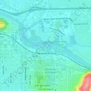 Willamette River topographic map, elevation, terrain