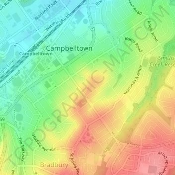 Centenary Park topographic map, elevation, terrain
