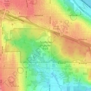Tynehead Regional Park topographic map, elevation, terrain
