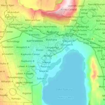 Nakuru topographic map, elevation, terrain