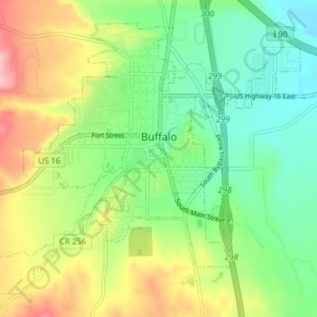 Buffalo topographic map, elevation, terrain