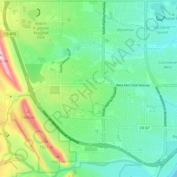 Ken Caryl topographic map, elevation, terrain