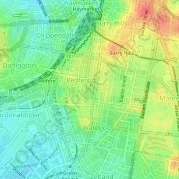 Redfern Park topographic map, elevation, terrain