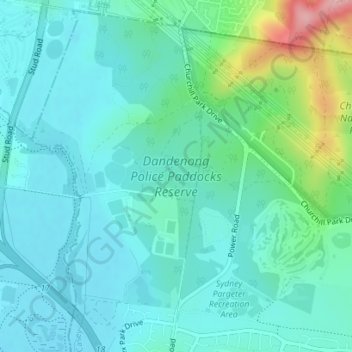 Dandenong Police Paddocks Reserve topographic map, elevation, terrain