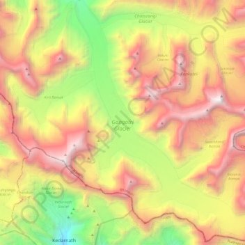 Gangotri Glacier topographic map, elevation, terrain