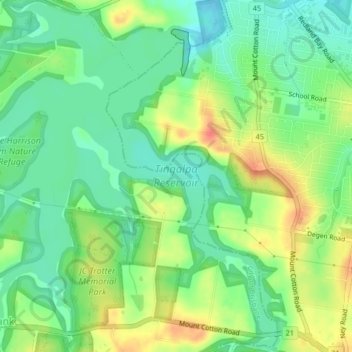Tingalpa Reservoir topographic map, elevation, terrain