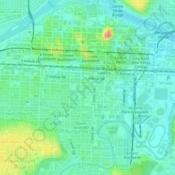 Central Memorial Park topographic map, elevation, terrain