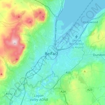 Belfast topographic map, elevation, terrain
