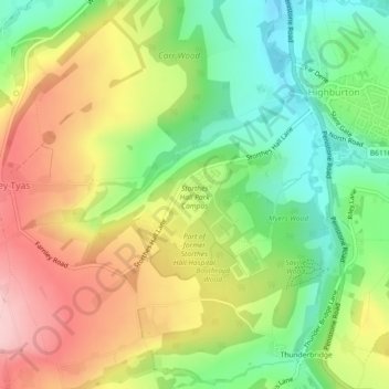 Storthes Hall Park Campus topographic map, elevation, terrain