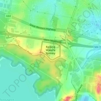 Raging Waters Sydney topographic map, elevation, terrain