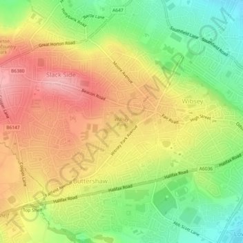 Wibsey Park topographic map, elevation, terrain