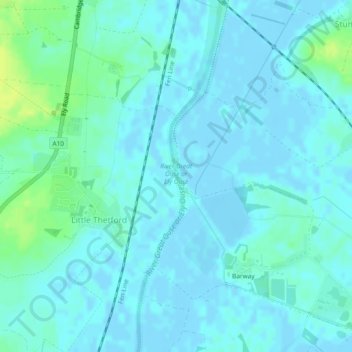 River Great Ouse or Ely Ouse topographic map, elevation, terrain