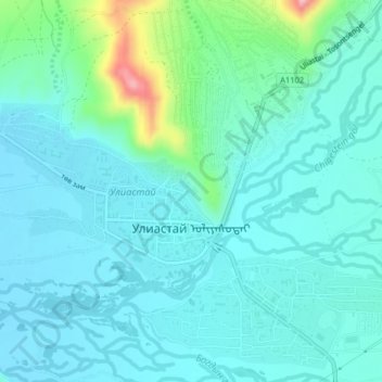 Uliastai topographic map, elevation, terrain