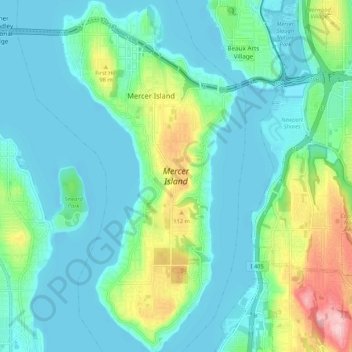 Mercer Island topographic map, elevation, terrain