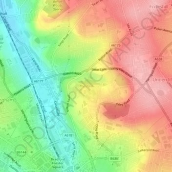 Peel Park topographic map, elevation, terrain