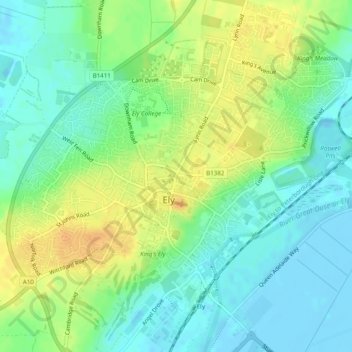 Ely topographic map, elevation, terrain