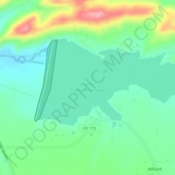 Sulphur Creek Reservoir topographic map, elevation, terrain