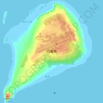硫磺岛 topographic map, elevation, terrain